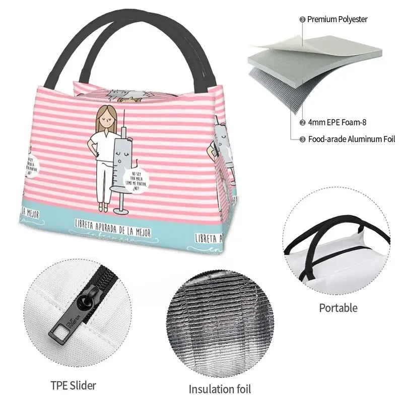 Enfermera En Apuros Doctor Nurse Medicine Insulated Lunch Bags for Women Portable Thermal Cooler Lunch Tote Office Picnic Travel