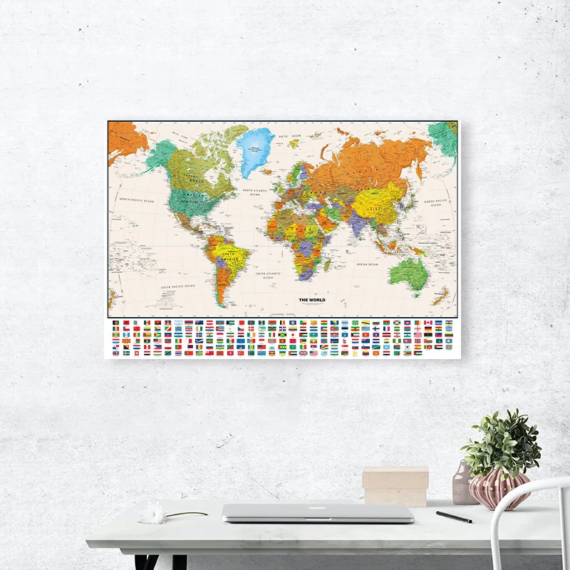 Карта мира 59x42 см на английском языке, декор для плакатов, винтажная картина на холсте, детские развивающие офисные школьные принадлежности, домашний декор
