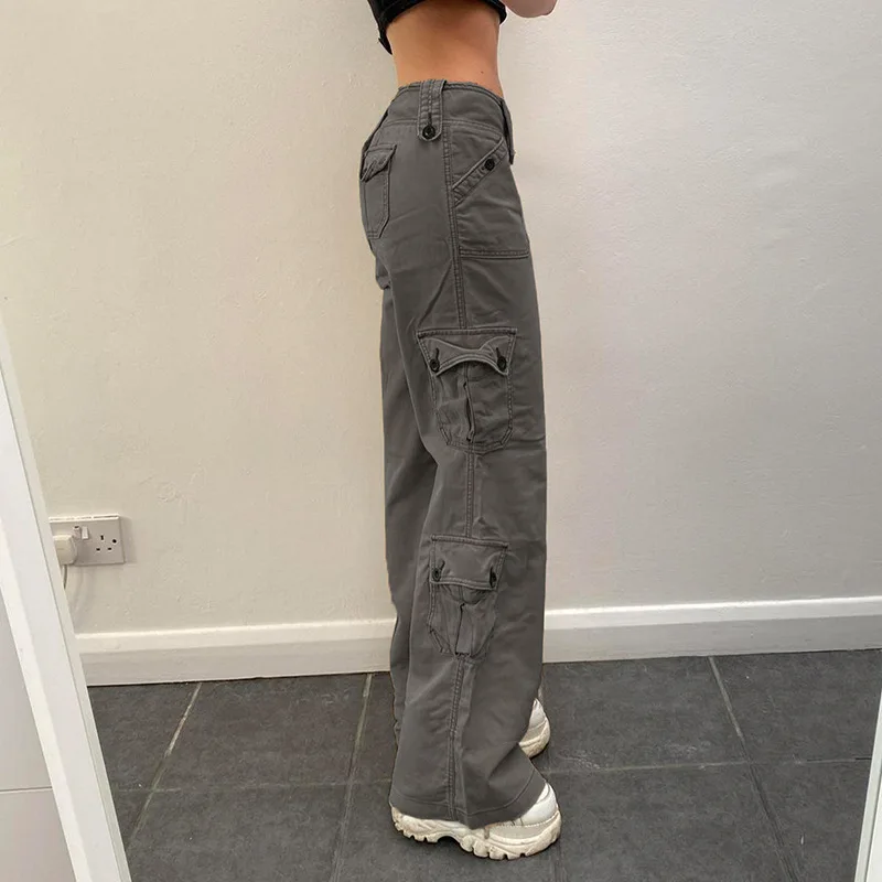 Hot Girl Street Fry pantaloni Casual a gamba dritta American Street stile retrò Big Pocket Jeans con Design a cintura larga