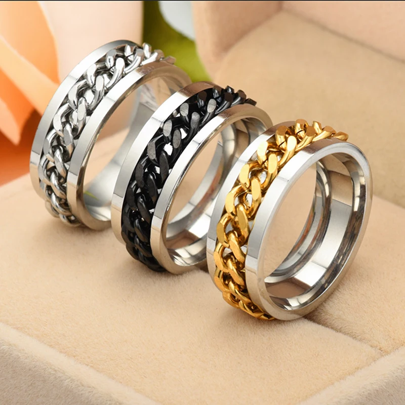 Titanium Steel Rotatable Chain Rings for Women and Men Spinner Ring Decompression, Multifunctional Chain Ring Bottle Opener Gift