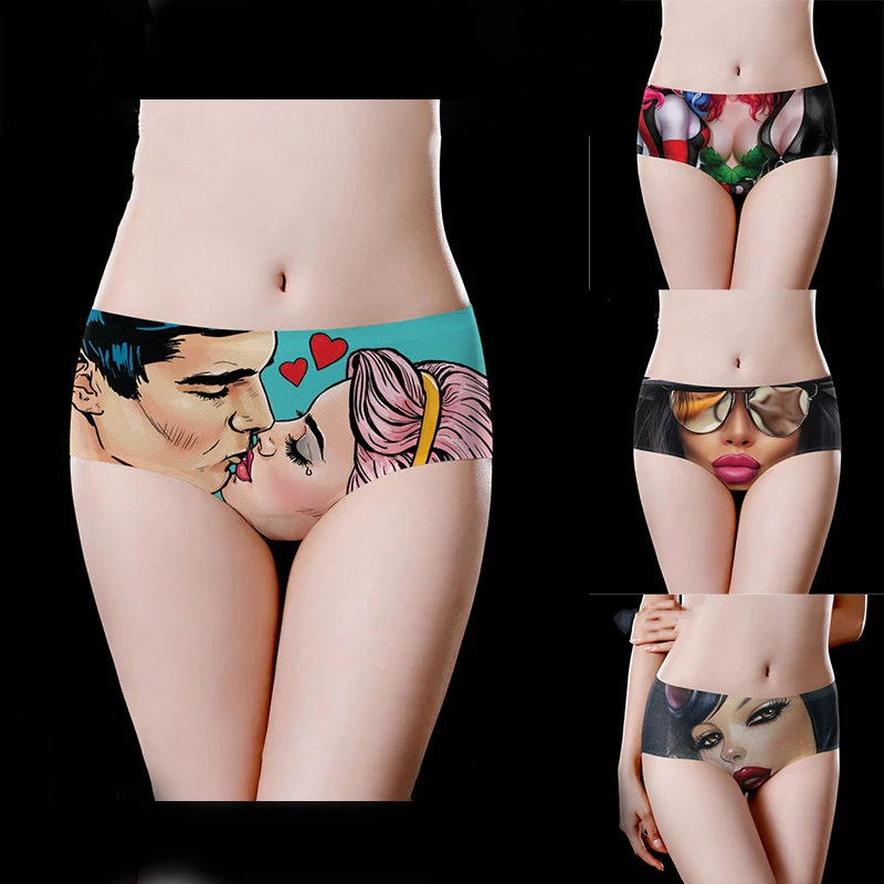 Graffiti Anime Pattern Women's Lingerie Seamless Ice Silk Panties Ultra-thin Underwear girl Sexy Medium Waist Briefs