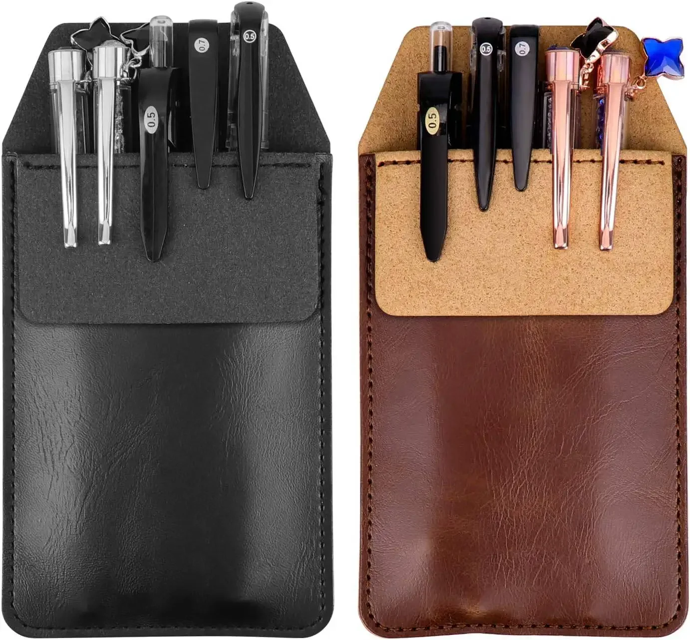 Pocket Protector Leather Pen Pouch Holder Organizer Handmade Pencil Pocket Holder for Lab Coat Shirt Note School Office Hospital