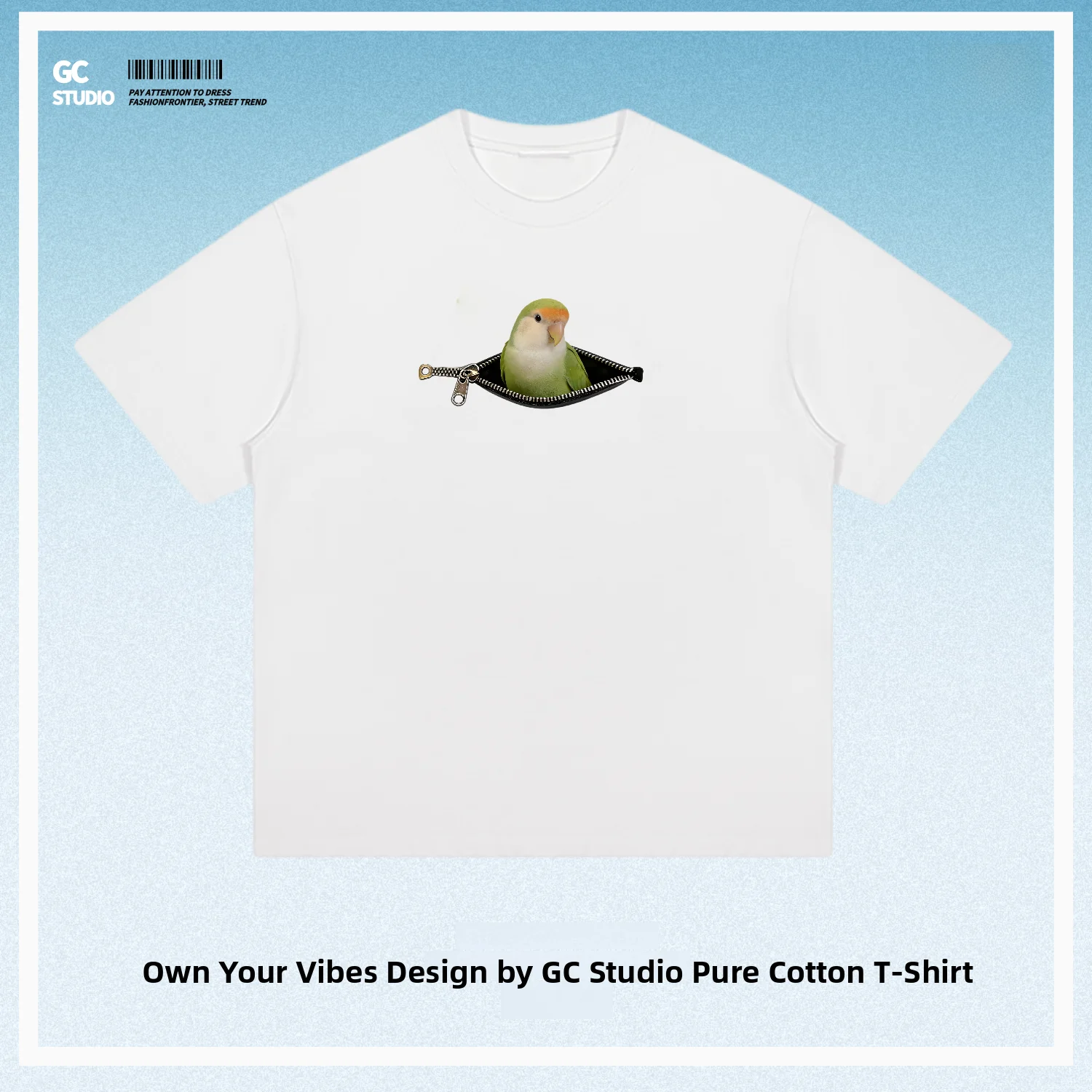 Cotton Green Gold Top Parrot Bird Guide Print Zipper Fun Unisex Loose Casual Cute Short Sleeve T-Shirt Breathable Comfortable
