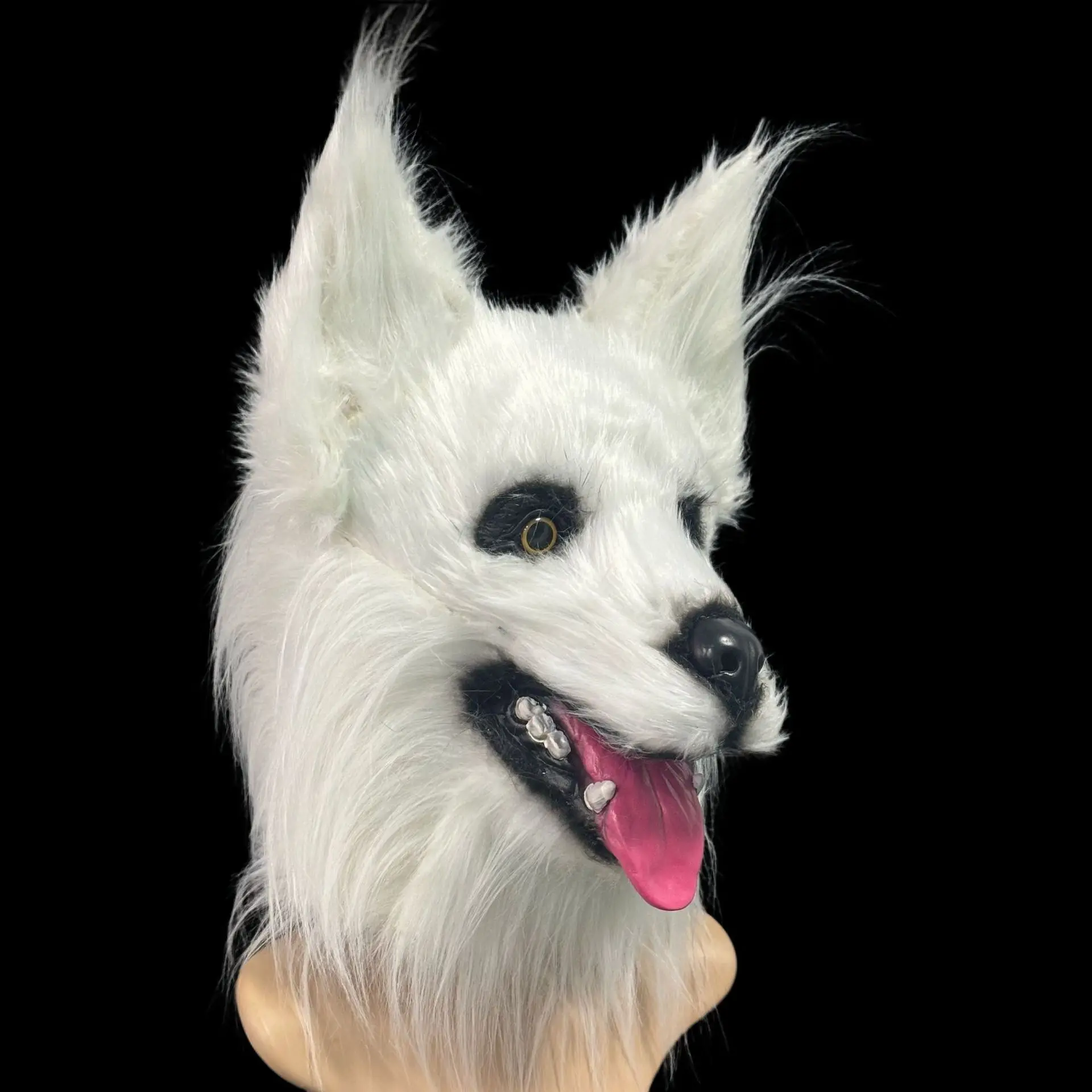 Tier-Wolf-Hundemaske Cosplay-Kostüm-Zubehör Flauschige Kunstfell-Hundemaske für den ganzen Kopf Anime-Verkleidungsparty – Detail 4