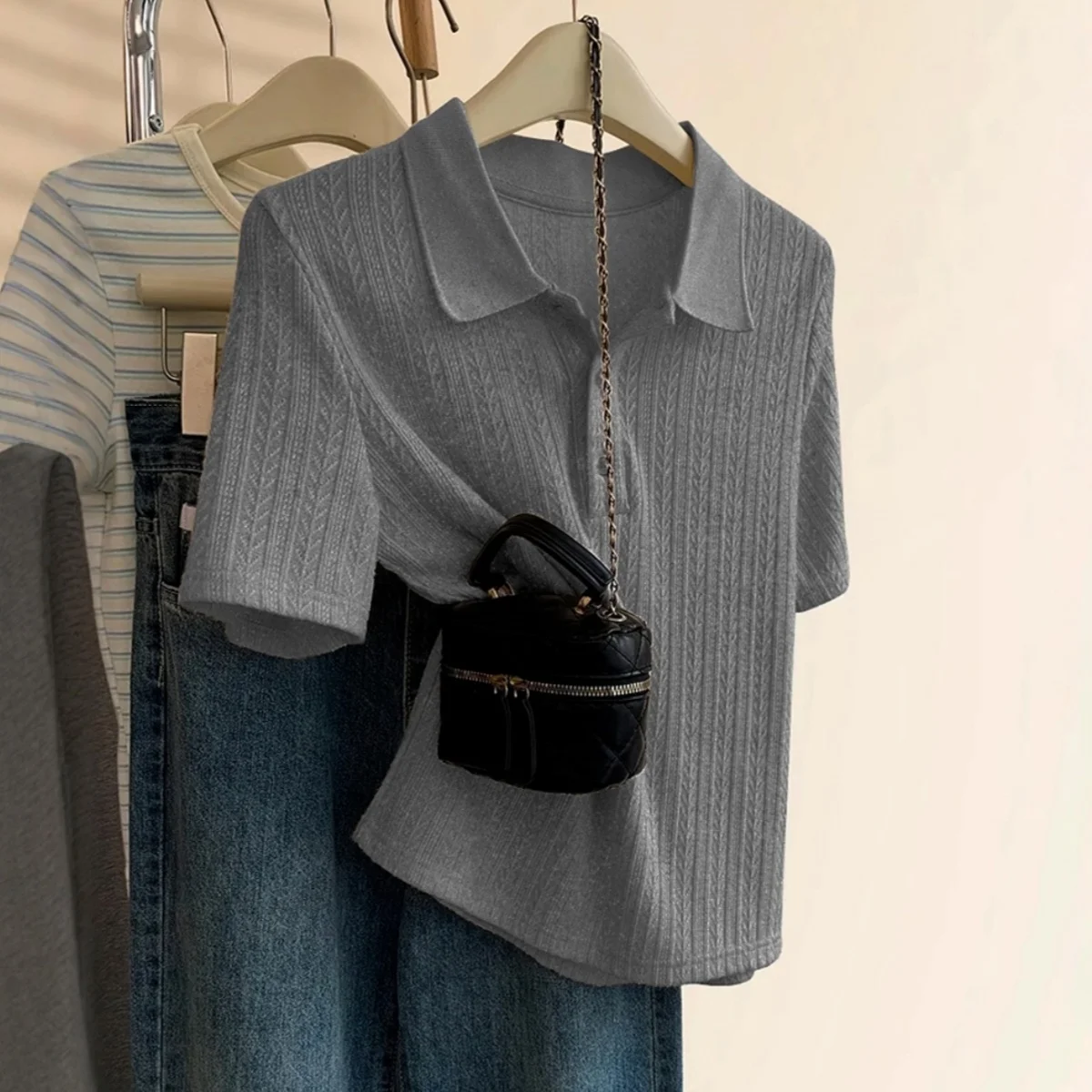 Oule sur mesure tricoté irt ort Sve femme été Faion oulder longueur f Sve haut colle fibre tenue décontracté