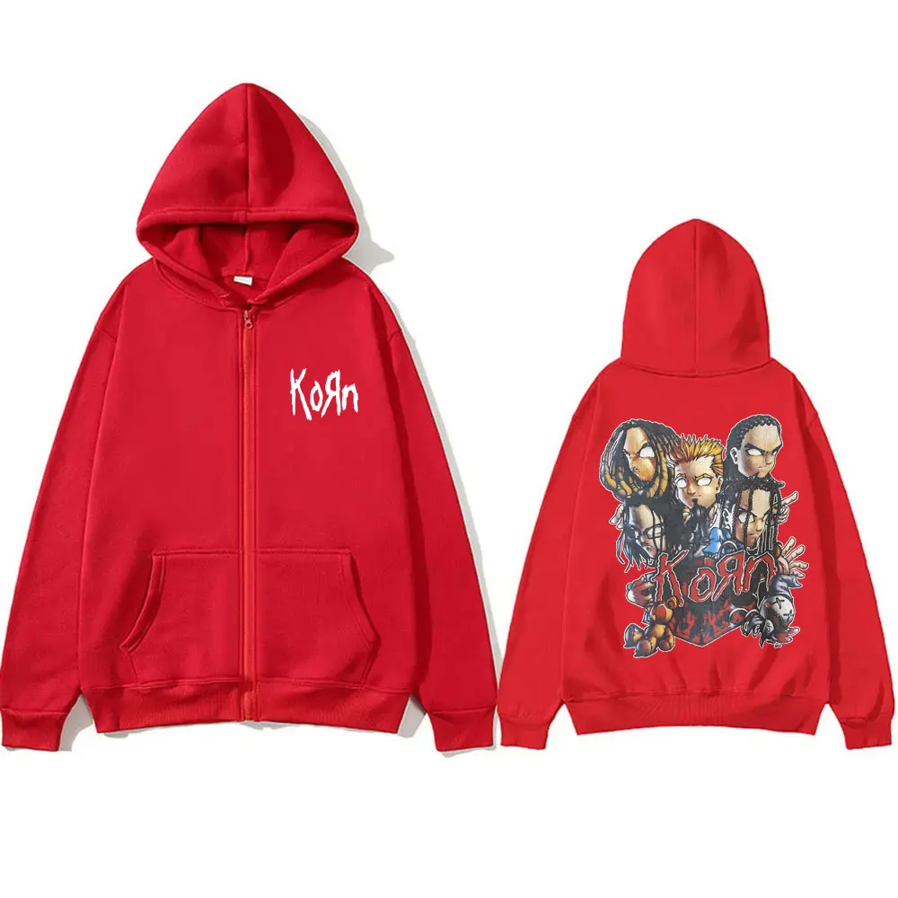 Sweat à capuche zippé imprimé dessin animé pour hommes et femmes, sweat à capuche Rock Band Korn, sweats à capuche musicaux en dermatmétal, veste zippée respirante à la mode