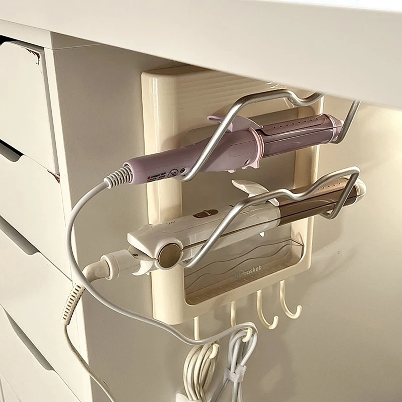 Estante de almacenamiento para secador de pelo montado en la pared, soporte para rizador, organizador de baño, estante de almacenamiento, accesorios de baño