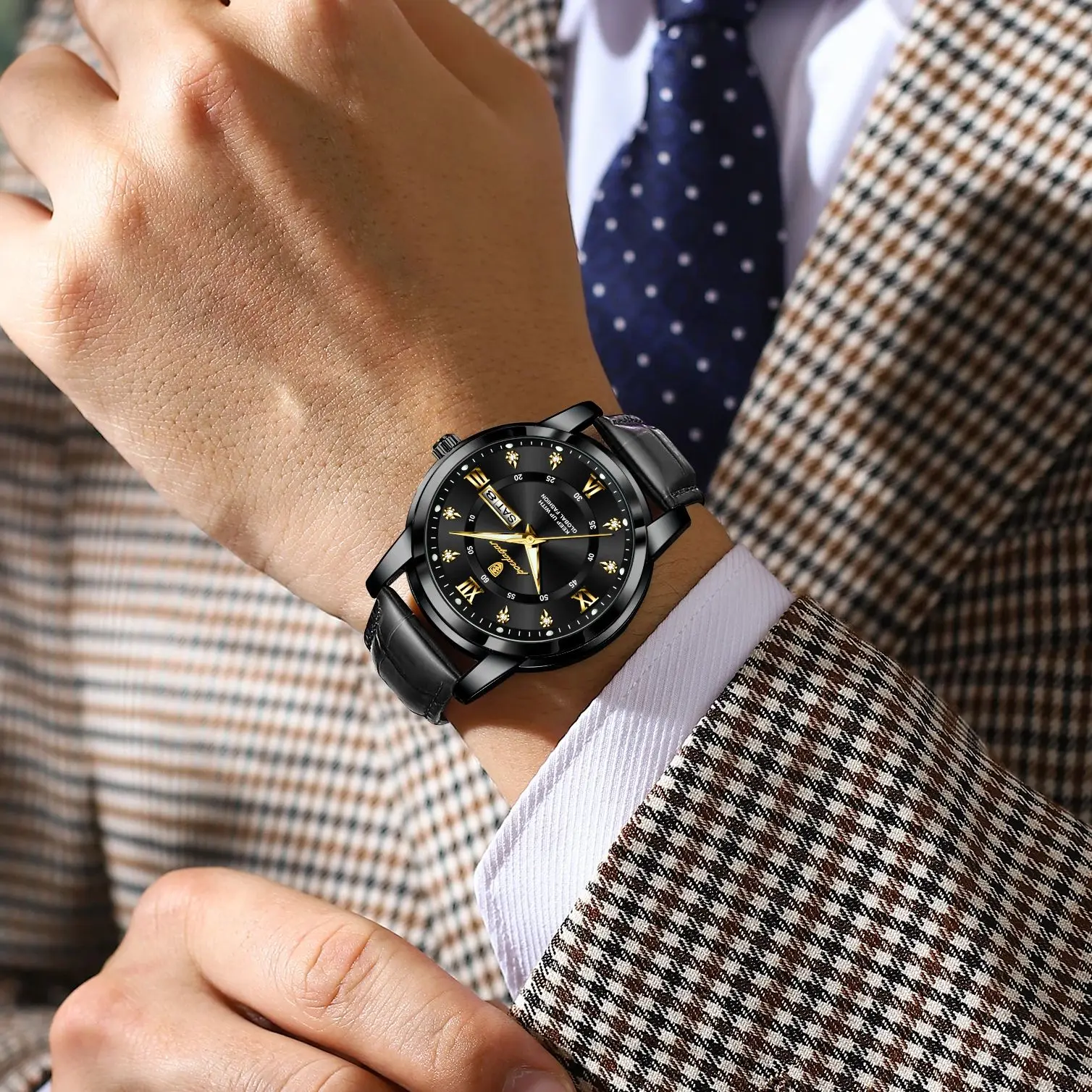 POEDAGAR أفضل ساعة رجالية فاخرة تاريخ الأسبوع مقاوم للماء مضيئة جلدية الرجال ساعة اليد عادية الذكور ساعة رياضية ساعات كوارتز رجالية