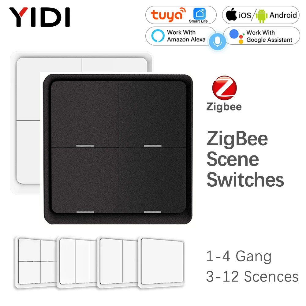ZigBee 3.0 Tuya 1/2/3/4 Gang 3 6 9 12 Scenes Wireless Smart Scene Switch Push Button Automation Scenario Switch for Tuya Devices