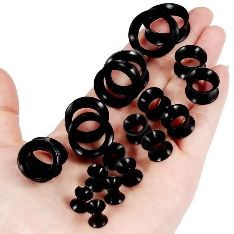 

Whoelsaless Black White Clear Silicone Thin Ear Gauges Flexbile Earring Guages for Women Men Plugs Tunnels For Ear 6-25mm Mix