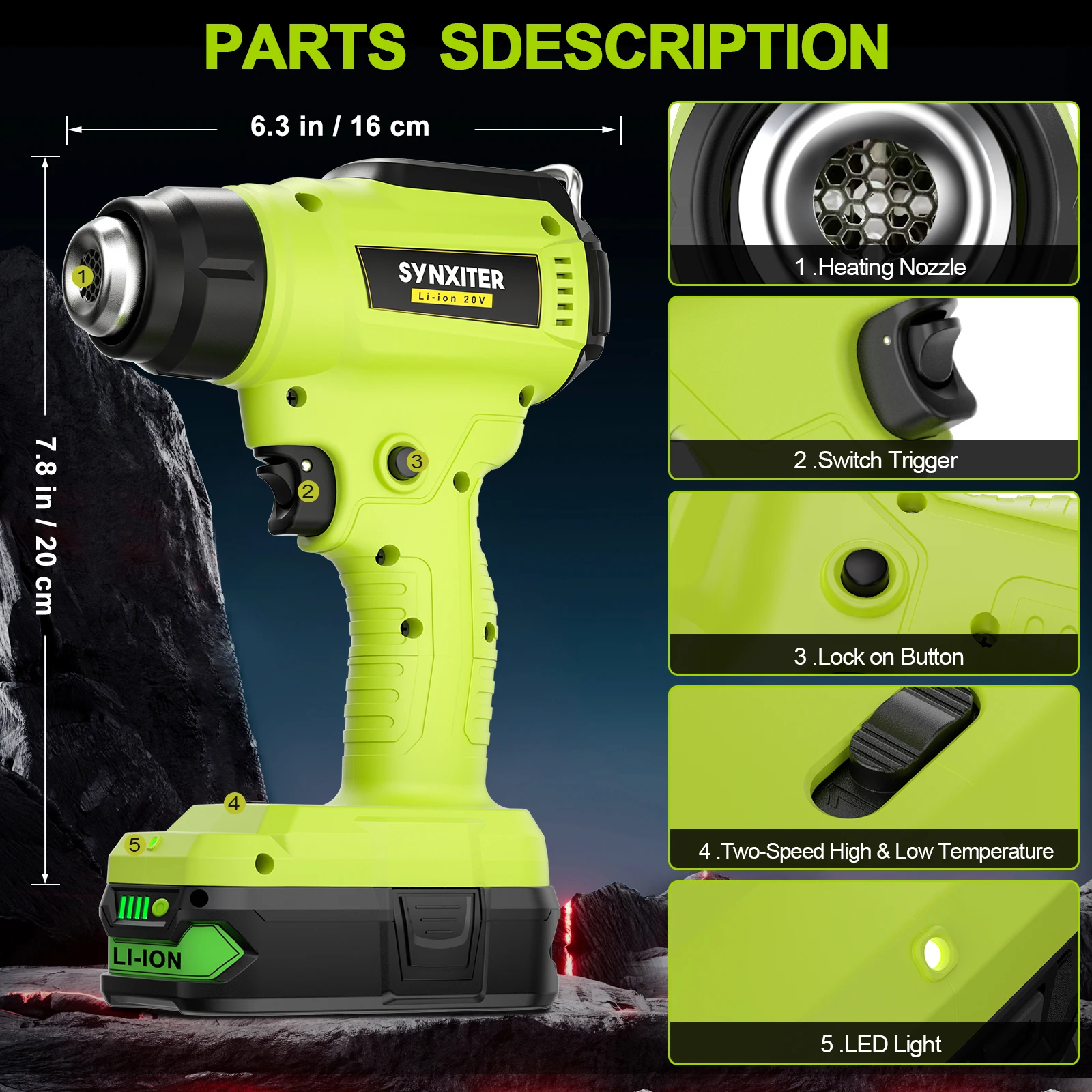 Cordless Heat Gun For Ryobi 18V Battery Adjustable Temperature 122-1022F Electric Handheld Heat Shrink Gun DIY Home Power Tool