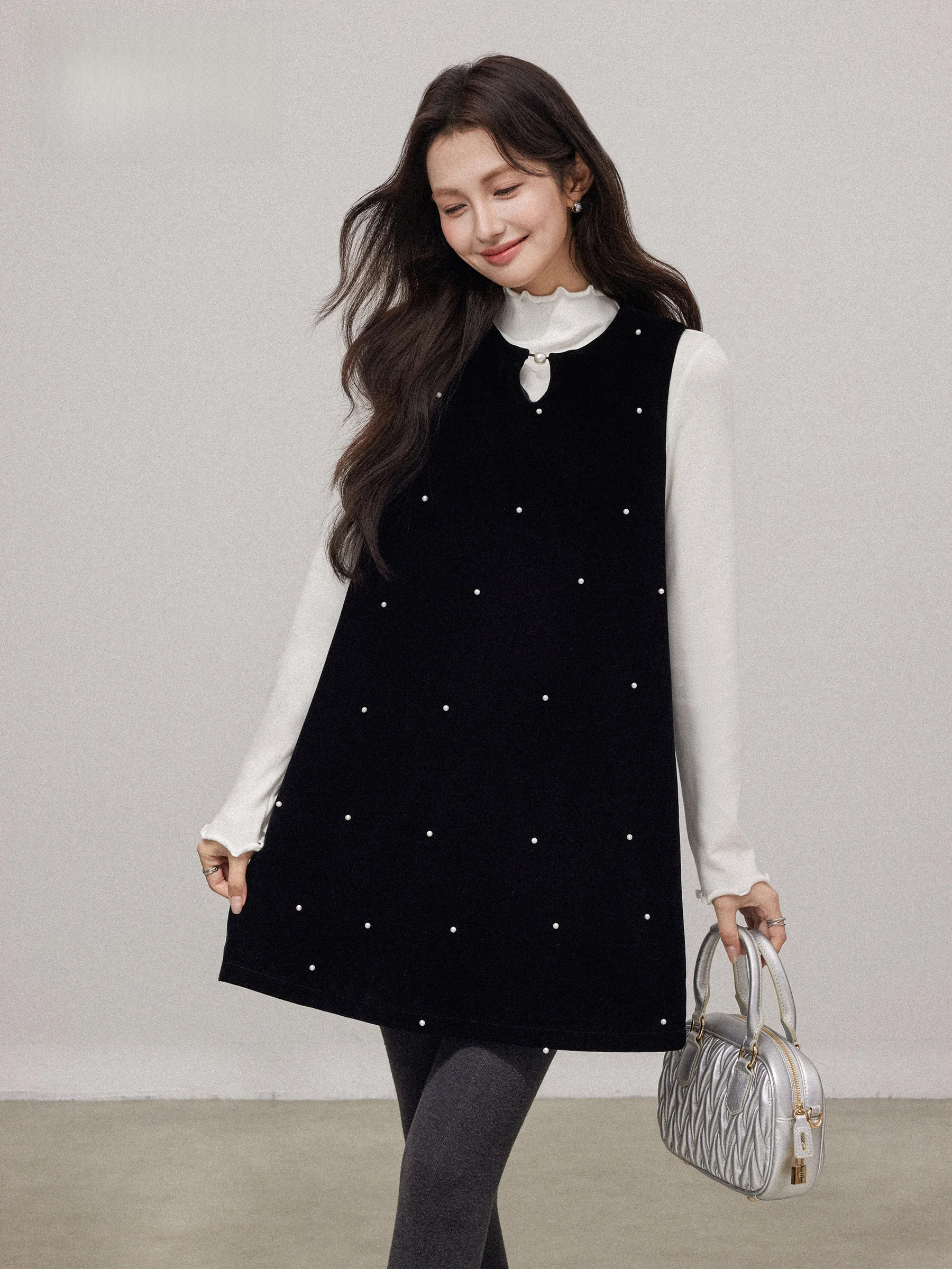 

Bla Velvet Svel Dr Women's New 2026 Winter Rich Girl Miu Sle Vest Dr Casual High Waist A-Line Skirt