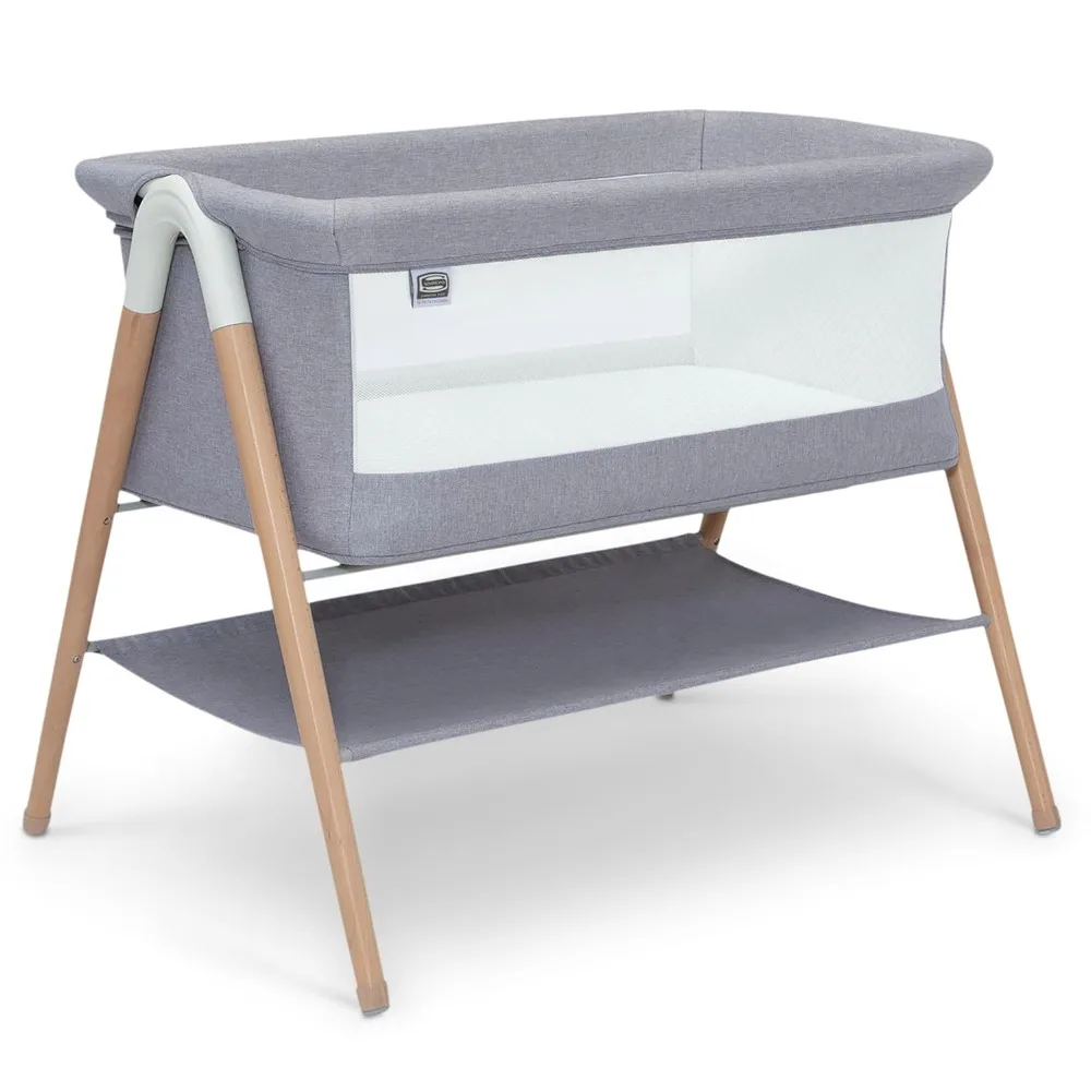 

Simmons Kids Koi By The Bed Bassinet with Breathable Kids Bed Mesh and Natural Beechwood Legs, Dove Grey