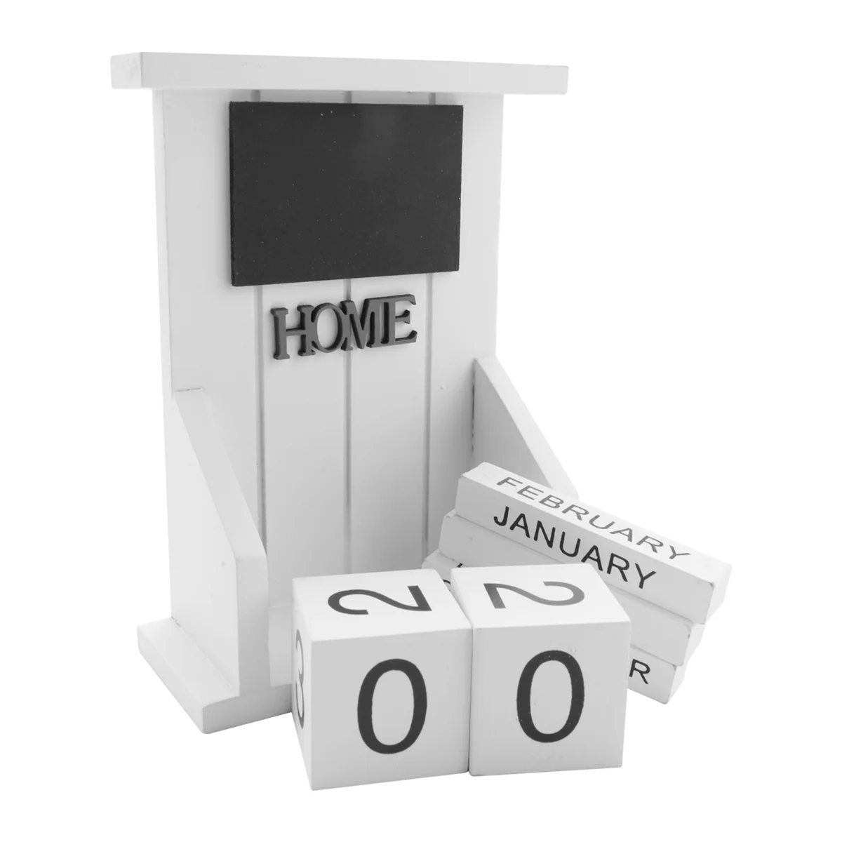 Wooden Desk Block Calendar-Perpetual Calendar Month Date Display Home Office Decoration (White)