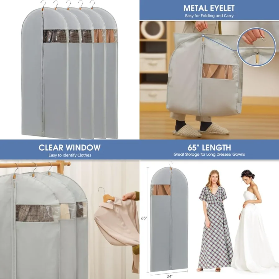 

Dress Bags for Gowns, 65'' Long Garment Bags for Hanging Clothes, Dress Garment Bag, Dress Cover with Clear Window for Dresses,