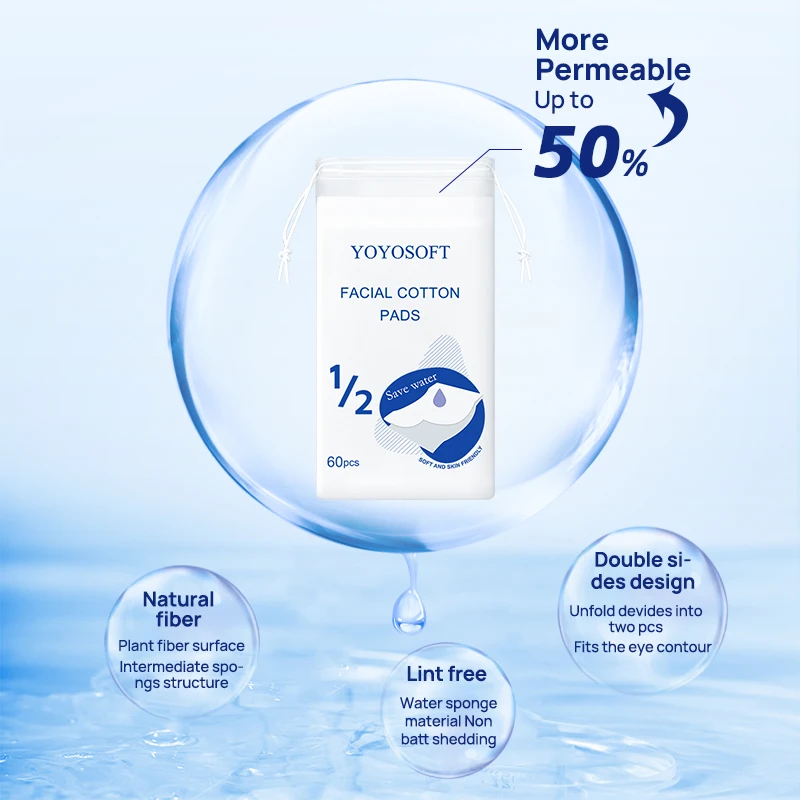 60Pcs/Set Disposable Makeup Cotton Water Saving Cotton Pads Skin Friendly Facial Cotton Pads Wipes Soft Makeup Remover Pads