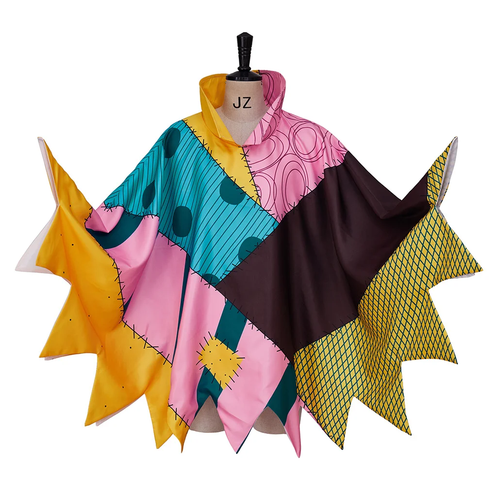 

Halloween Christmas Funny Sally Costume Cloak Nightmare Christmas Sally Cosplay Printed Stand Collar Cape For Adult