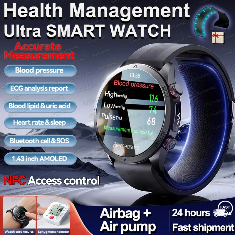 

Sapphire Glass Air Pump Airbag Test Smart Watches ECG+PPG Uric Acid Blood Pressure Blood Oxygen Call Smart Watch For Men Women