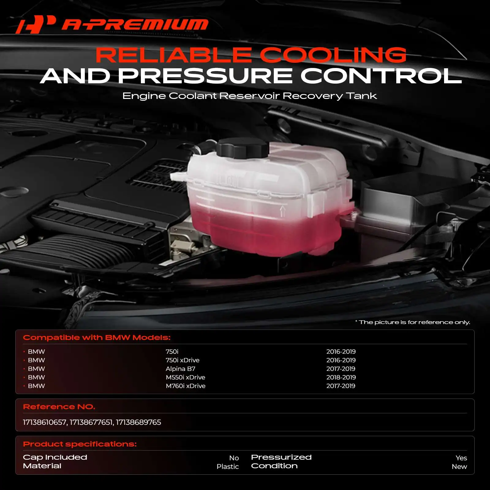 A-Premium Engine Coolant Reservoir with Sensor for BMW M550i xDrive 2018-2019 750i 750i xDrive 2016-2019 Alpina B7 2017-2019