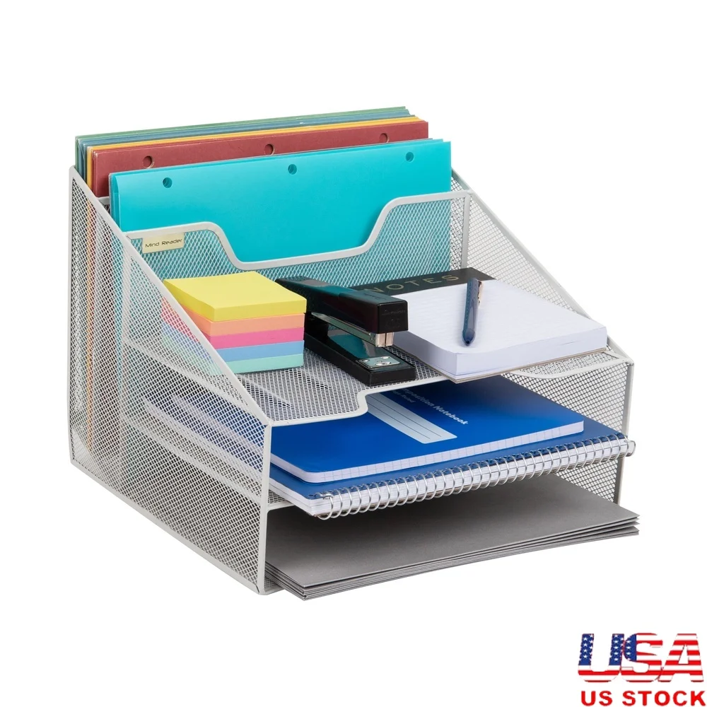 

2-уровневый настольный органайзер с 5 отделениями, металлический сетчатый держатель для файлов, эффективное решение для хранения документов, офисного использования