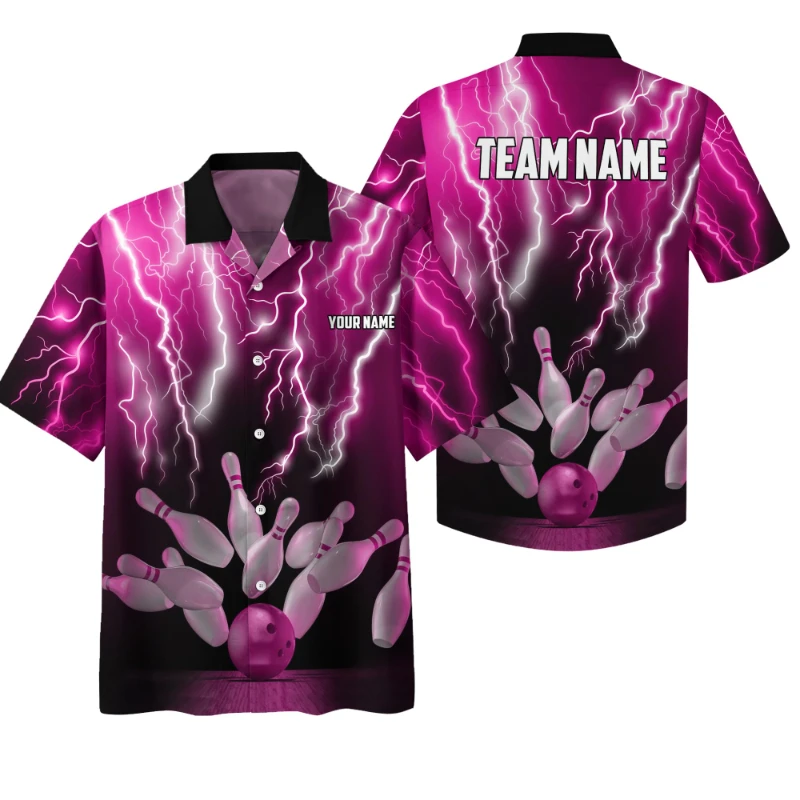 

Custom Name Bowling Graphic Shirts For Men Trend Summer Short Sleeve 3D Printed Sports Shirt Casual Oversized Blouse Lapel Tops