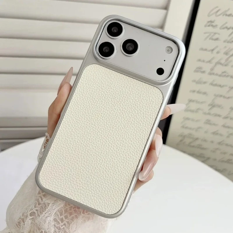 Comfortable Lychee Texture Solid Color Phone Case for iPhone 17 16 15 14 13 18 Pro Max 17Pro Lens Protection Bumper Armor Cover
