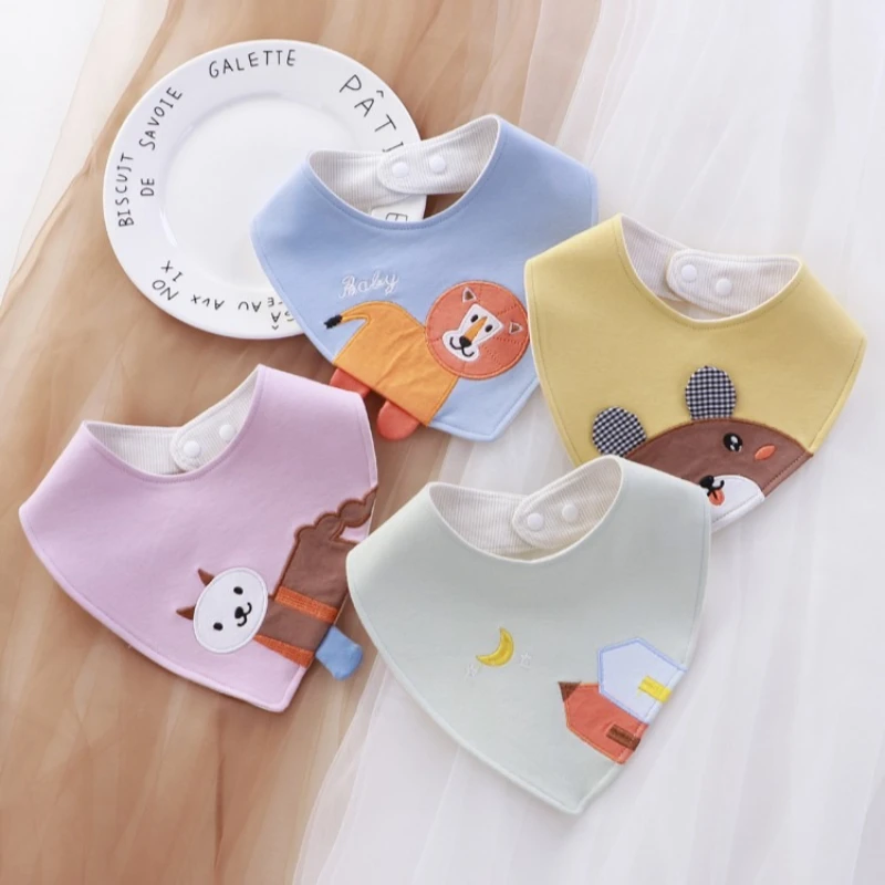 

Colored Button Cartoon Baby Bibs Newborn Feeding Apron Muslin Cotton Cloths for Girls Boys Bandana Saliva Towel Burp Stuff Towel