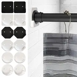 2pcs Universal Shower Curtain Rod Mount Holder for Wall Adhesive Shower Rod Tension Retainer No Drilling Stick on Screw Fixation