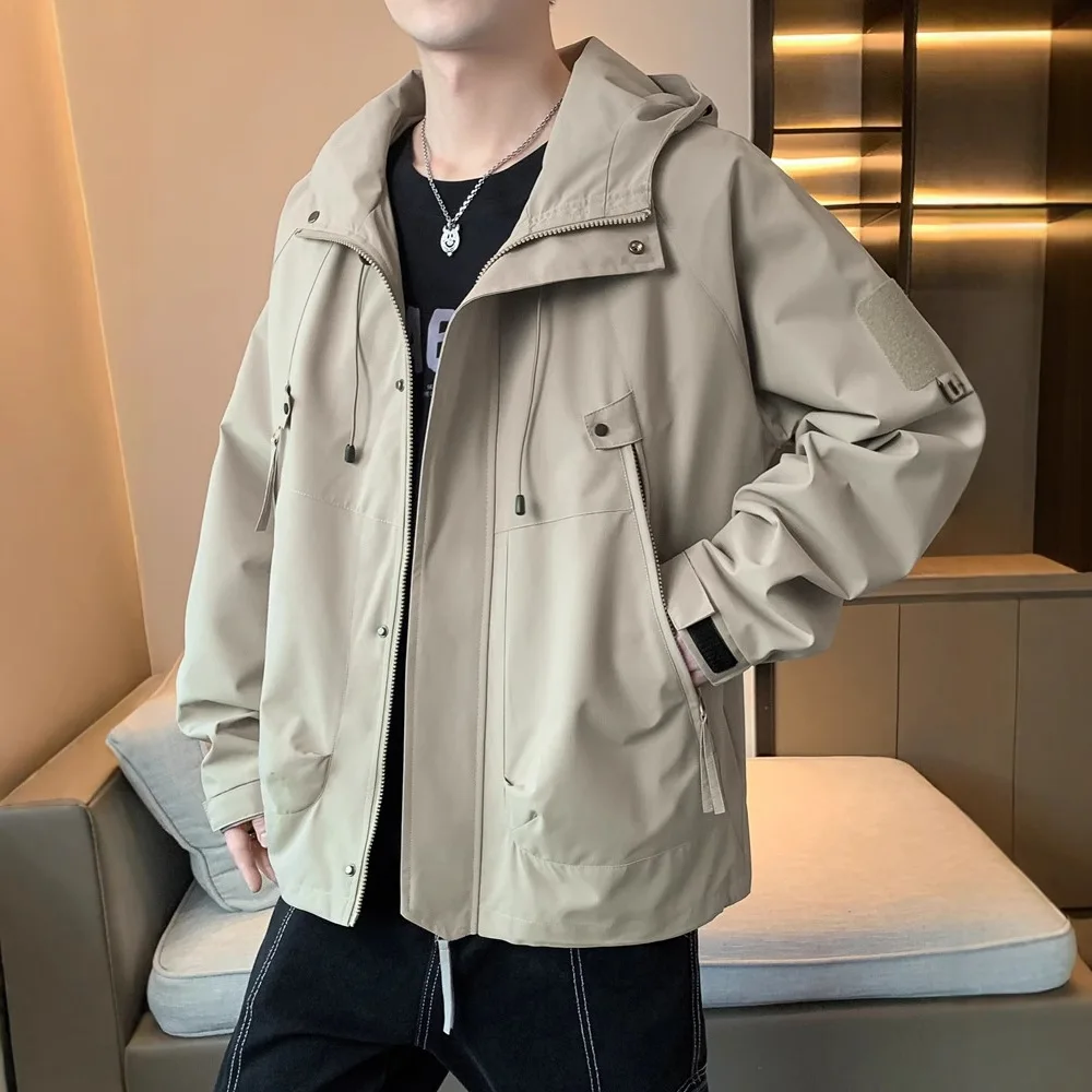 Men's Jacket Casual Spring and Autumn Shock Suit Hooded Work Clothes