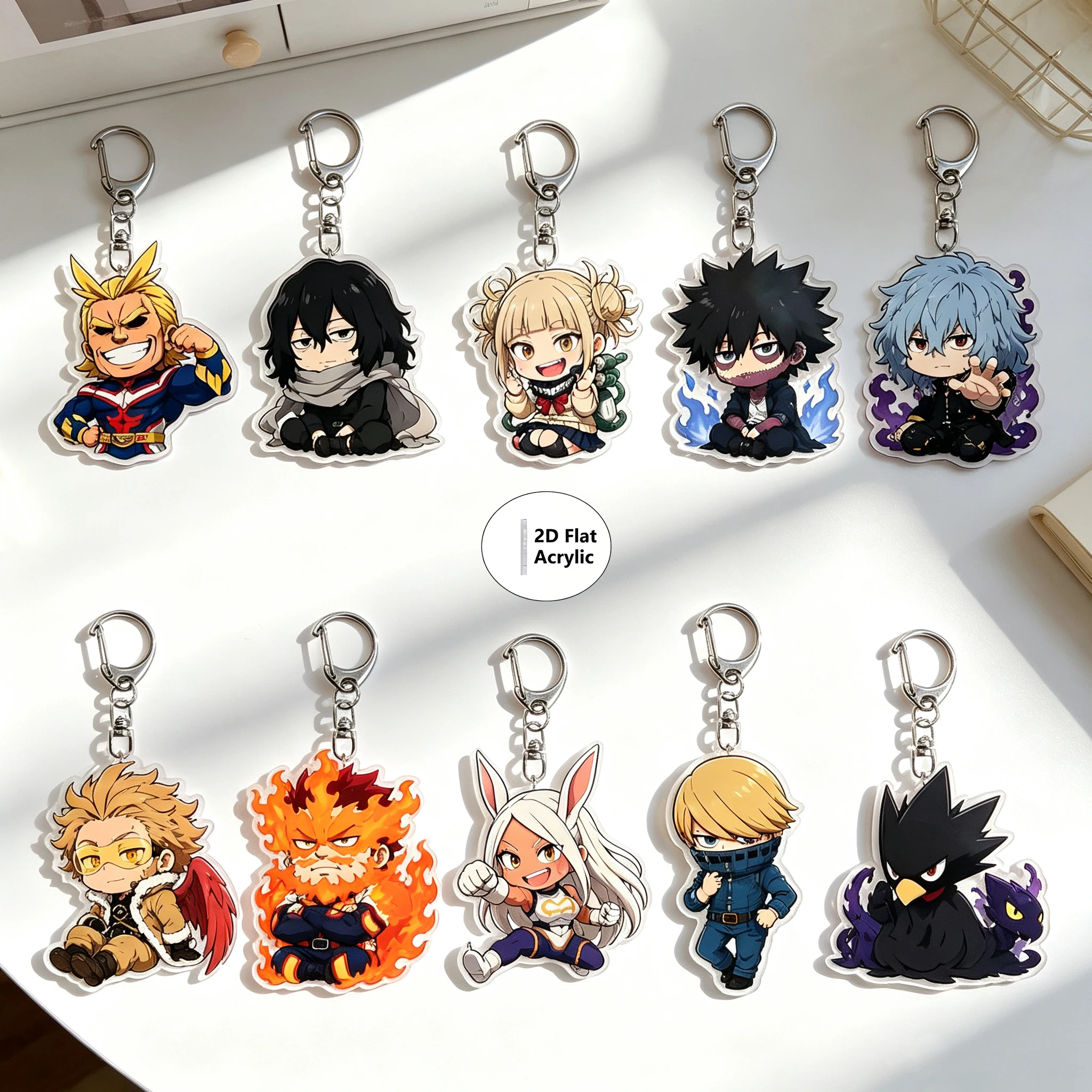 10 Stück/Set Anime Schlüsselanhänger My Hero Academy Acryl-Schlüsselanhänger Izuku Bakugo Katsuki Anhänger Zubehör Niedliche Cartoon-Geschenke Großhandel – Detail 1