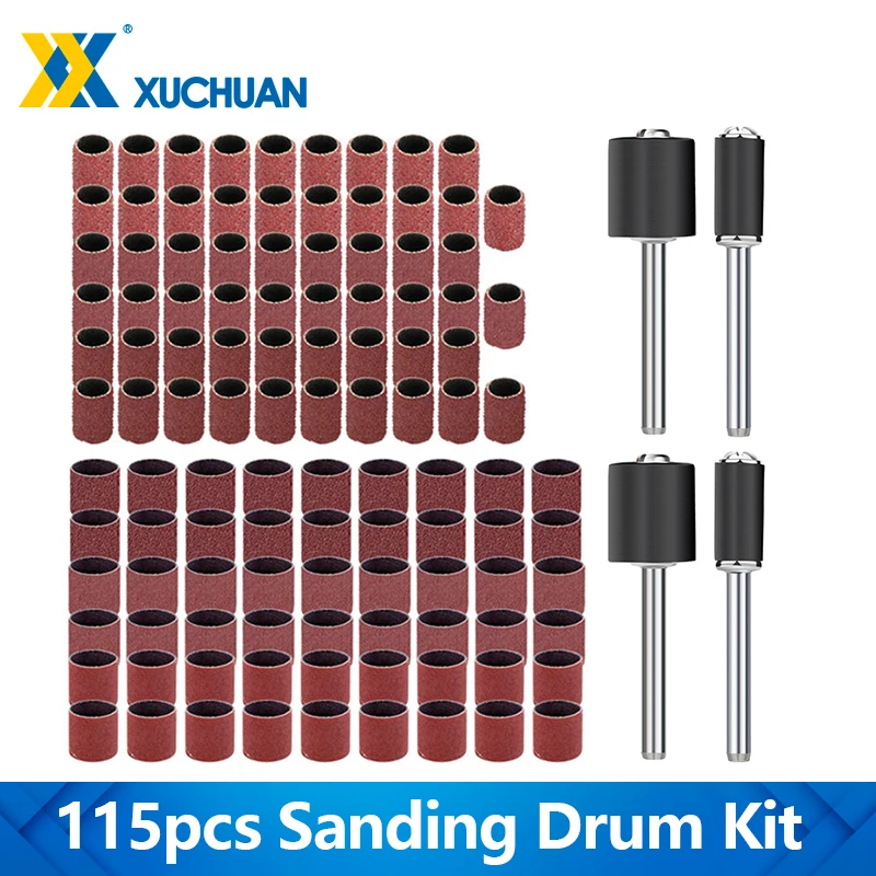 

115pcs Sanding Drum Kit Sanding Band 1/2 1/4 Inch Sand Mandrels 60/120/320 Grit for Dremel Nail Drill Rotary Abrasive Tools