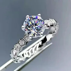 925 Sterling Silver Honeycomb Rings for Women Luxury 7mm Clear Cubic Zirconia Wedding Ring Vintage Fine Jewelry Gift Female