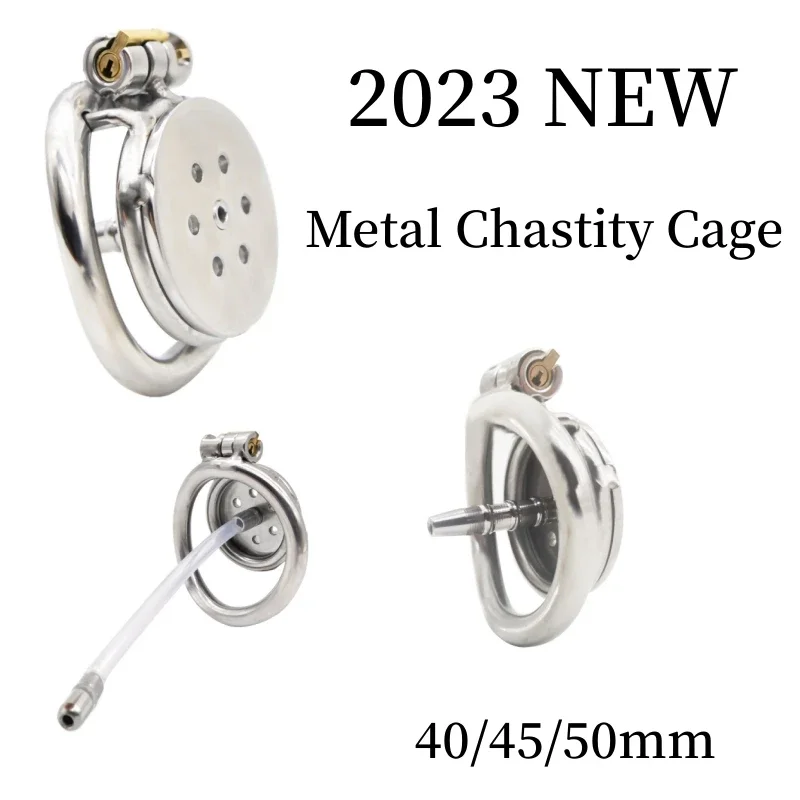 2023 New Ultra Small Flat Cock Cage Chastity Lock with Steel Curved Penis Ring Chastity Cage Adult Anti Cheating Sex Toys 18+