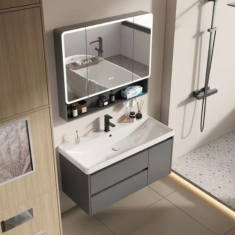 

Thickened honeycomb aluminum alloy bathroom cabinet ceramic integrated basin combination balcony washbasin fully sealed tissue h