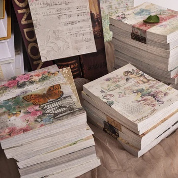 100 fogli di carta da sfondo per decorazioni per scrapbooking vintage di grandi dimensioni, per diario, diario, cancelleria retrò artigianale