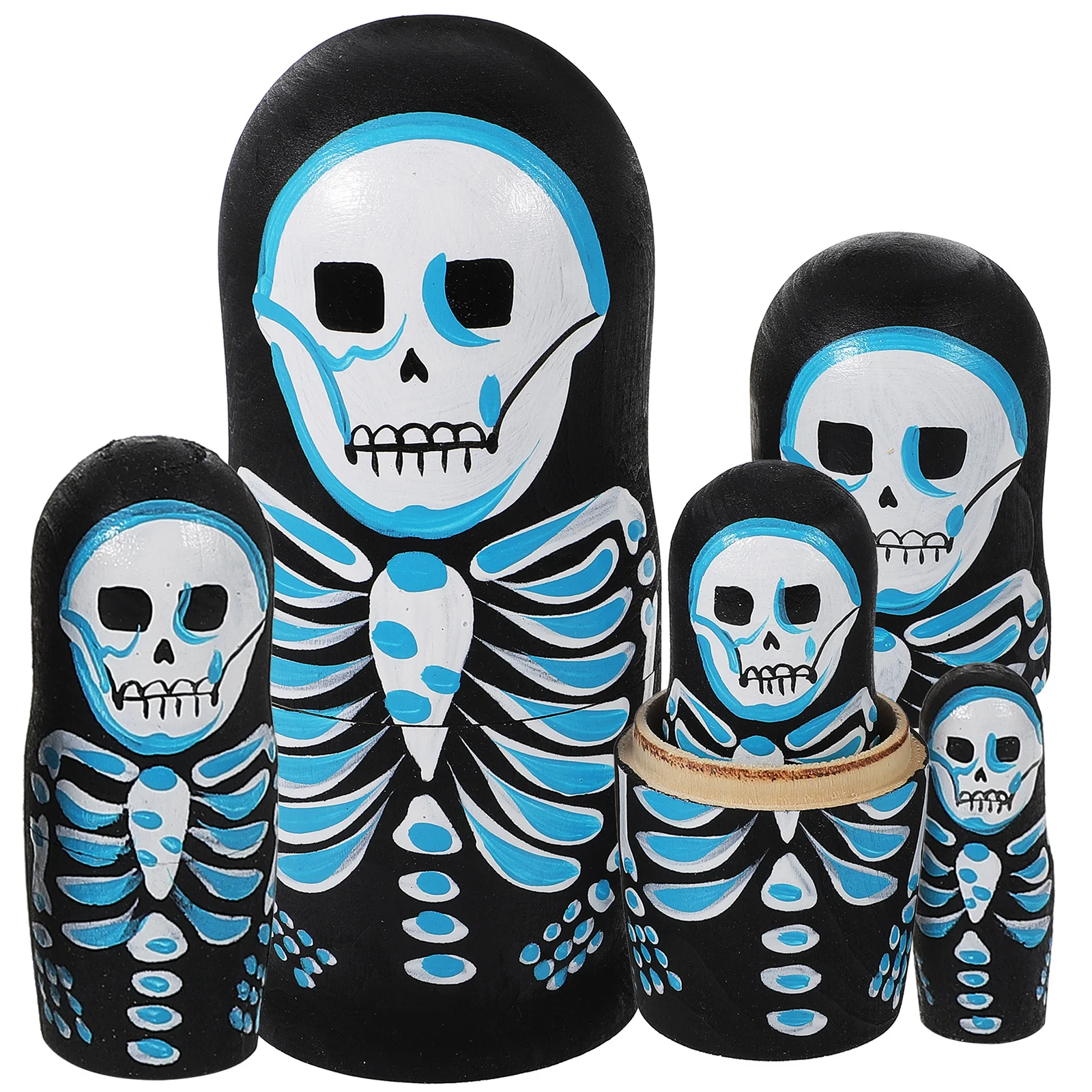 5 قطع تصميم جمجمة خشبية روسية للأطفال والكبار تخزين ديكور مجوهرات جمجمة التعشيش هدية فنية حرفية هدية