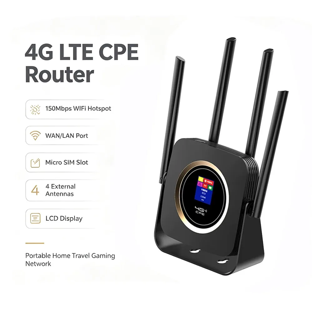 4G LTE Unlocked CPE Router SIM Card Modem 150Mbps WiFi Hotspot WAN LAN Port Portable Network Device For Home Travel Game Use