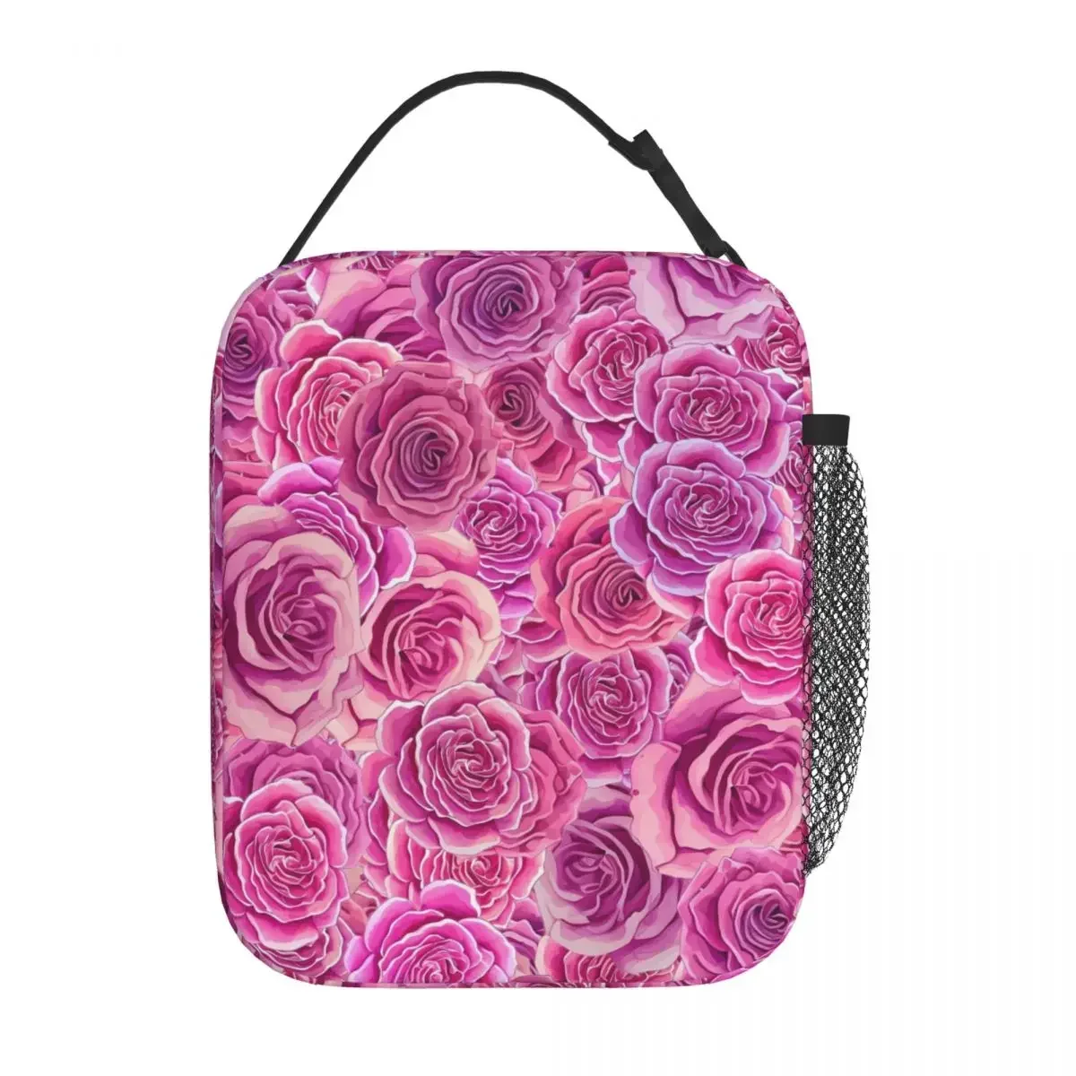 Roses Floral Lunch Bag Pink Flowers Outdoor Picnic  Box For Child Fun Custom Tote Food s Oxford Portable Cooler 