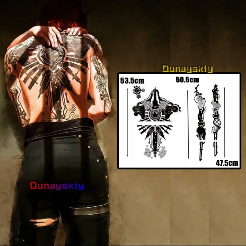 Juego LoL Arcane 2 Vi disfraz de Cosplay tatuaje Dorsal pegatina 47-53CM tatuajes impermeables Arcane VI calcomanías de juego de rol accesorio