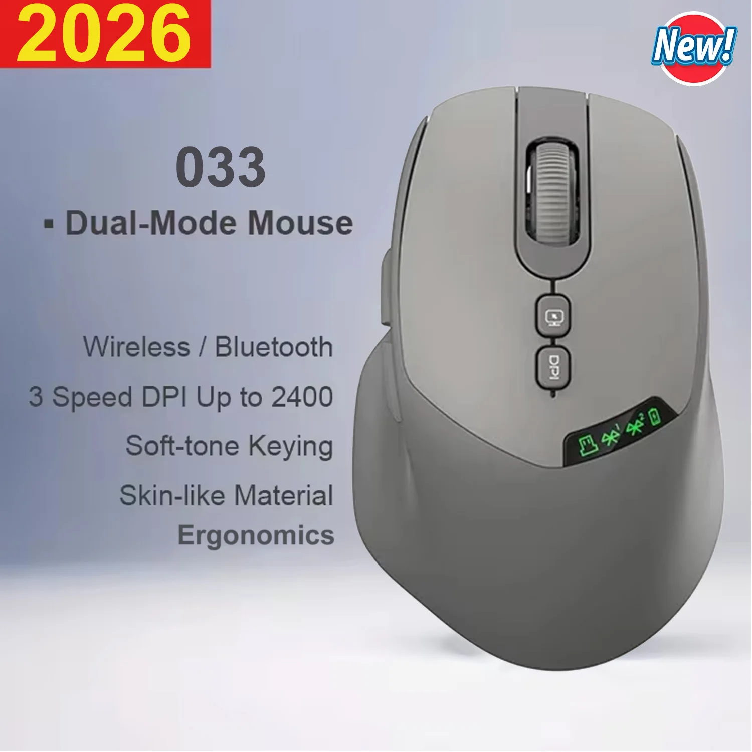 بيئة العمل بلا ضوضاء وضع مزدوج ماوس لاسلكي بلوتوث 2.4G نقرة صامتة DPI قابل للتعديل 500mA عرض البطارية للكمبيوتر المحمول ماك