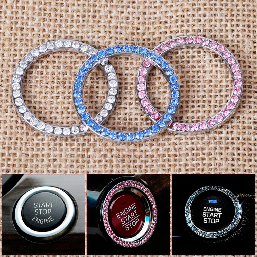 Crystal Ring Circle Trim Cover Start Stop Engine Switch Button Decor Decorative Diamond Ring Car Start Decorative Circle