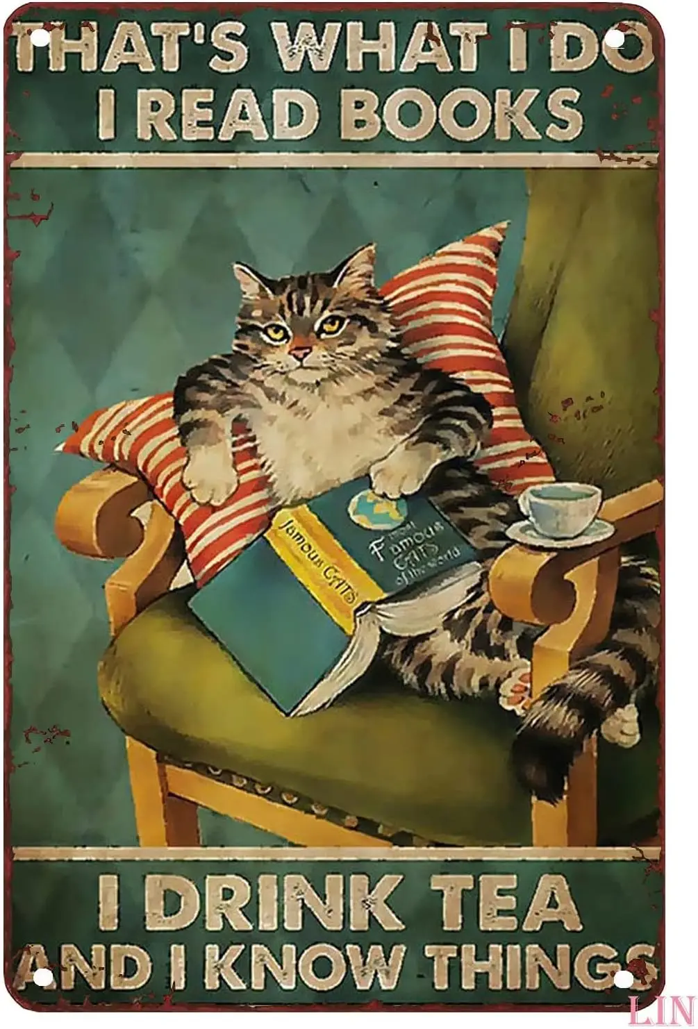 Metal Decor for Kitchen That's What I Do I Read Book I Drink Tea and I Know Things Black Cat Cat Vintage Cat Lover Gift Met sign