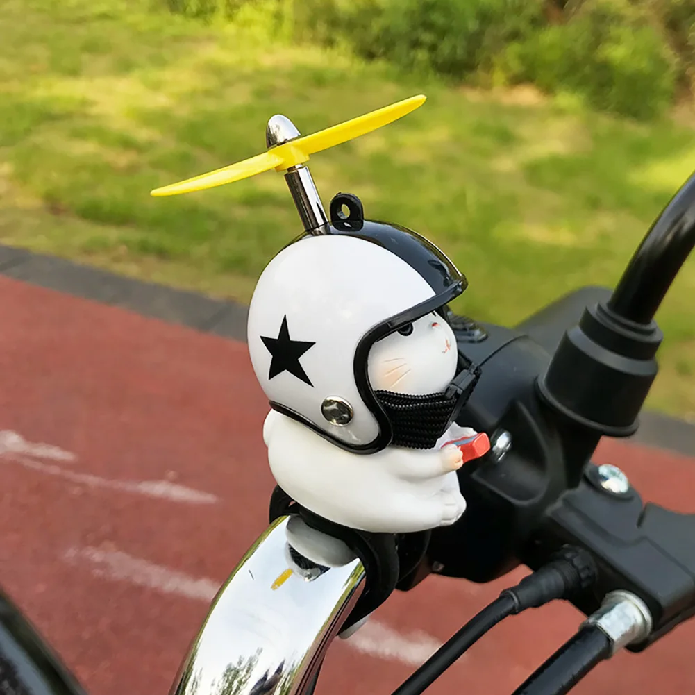 Motorcycle Handlebar Cat Helmet Deco Bike Electric Cute Cartoon With Helmet Propeller Ornaments Riding Equipment Accessories