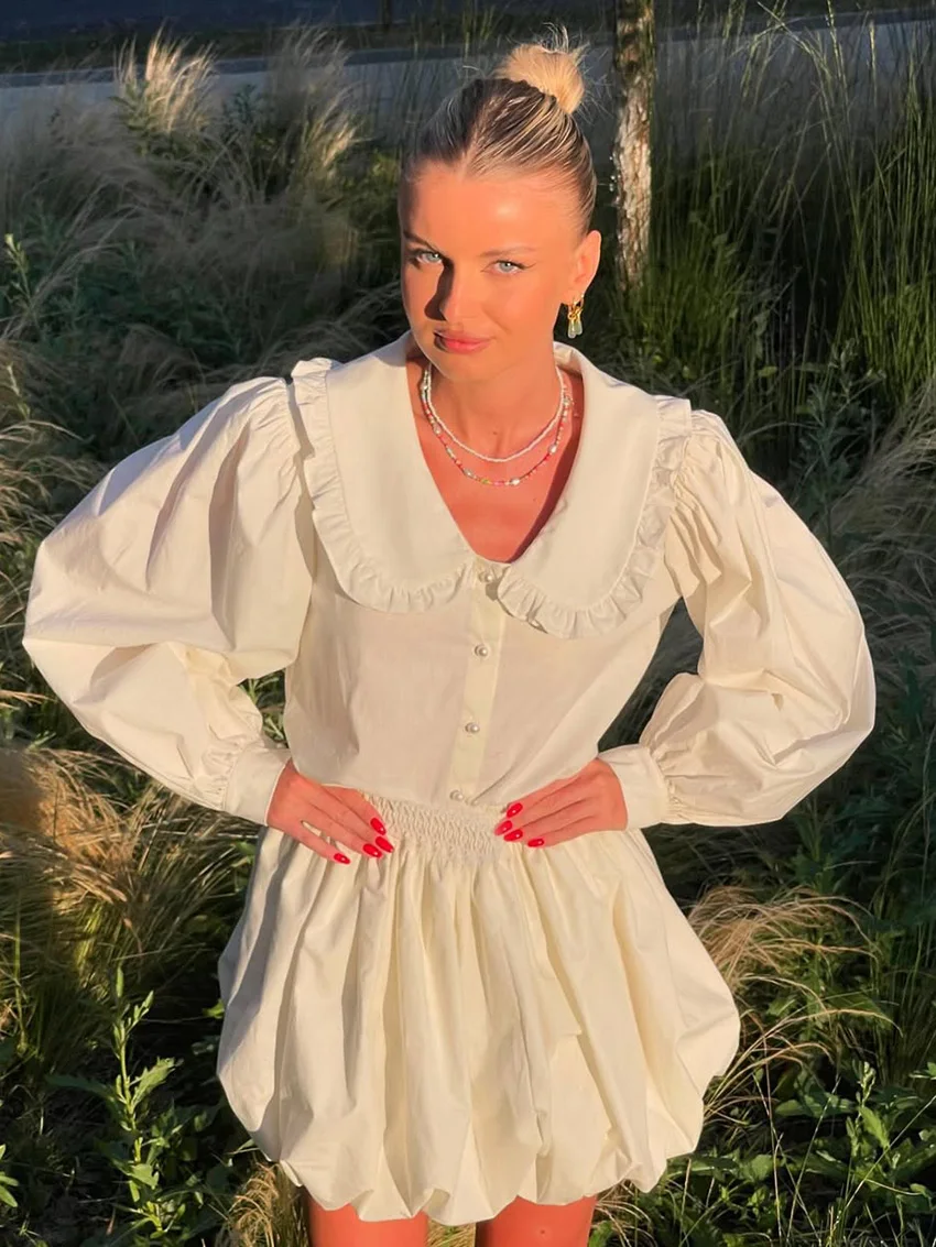 Marthaqiqi ملابس نوم نسائية غير رسمية مجموعة بدوره إلى أسفل طوق منامة طويلة الأكمام ملابس خاصة التنانير القطن المرأة ثوب النوم 2 قطعة دعوى