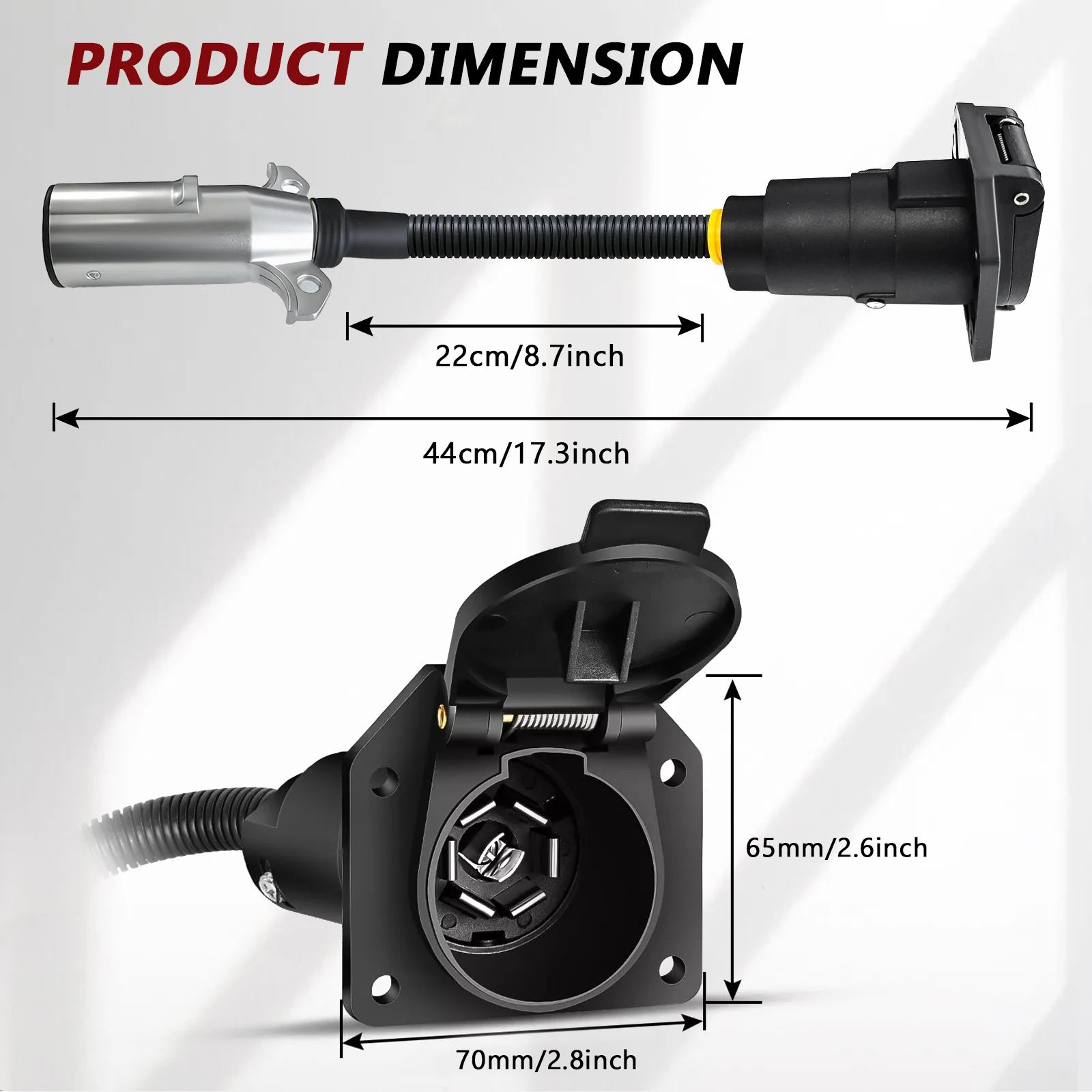 

7 Way Round 7 Pin Truck to 7 Way Blade Car RV Trailer Adapter Wiring Light Plug Converter Heavy Duty Trailer Tractor Connector