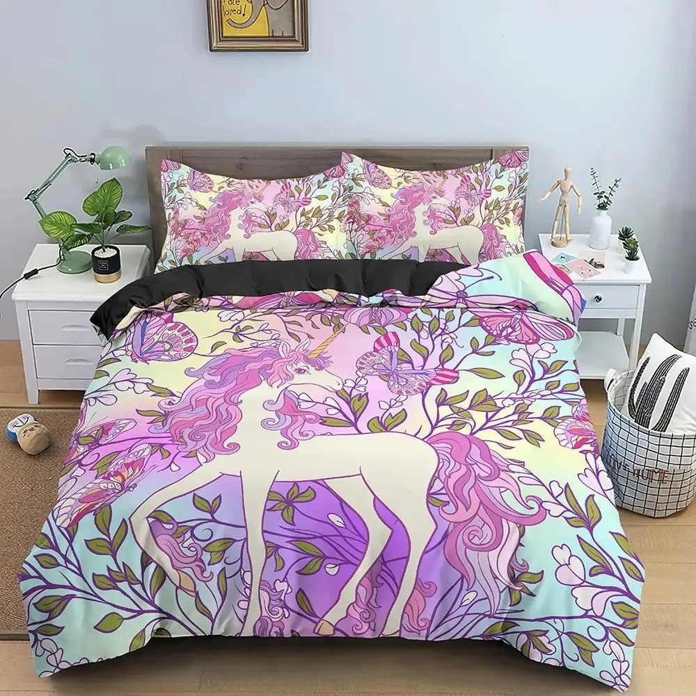 Unicorn Bedding Set Boys Girls Twin Queen Size Duvet Cover Pillowcase Bed Kids Adult Fashion Home Textileextile