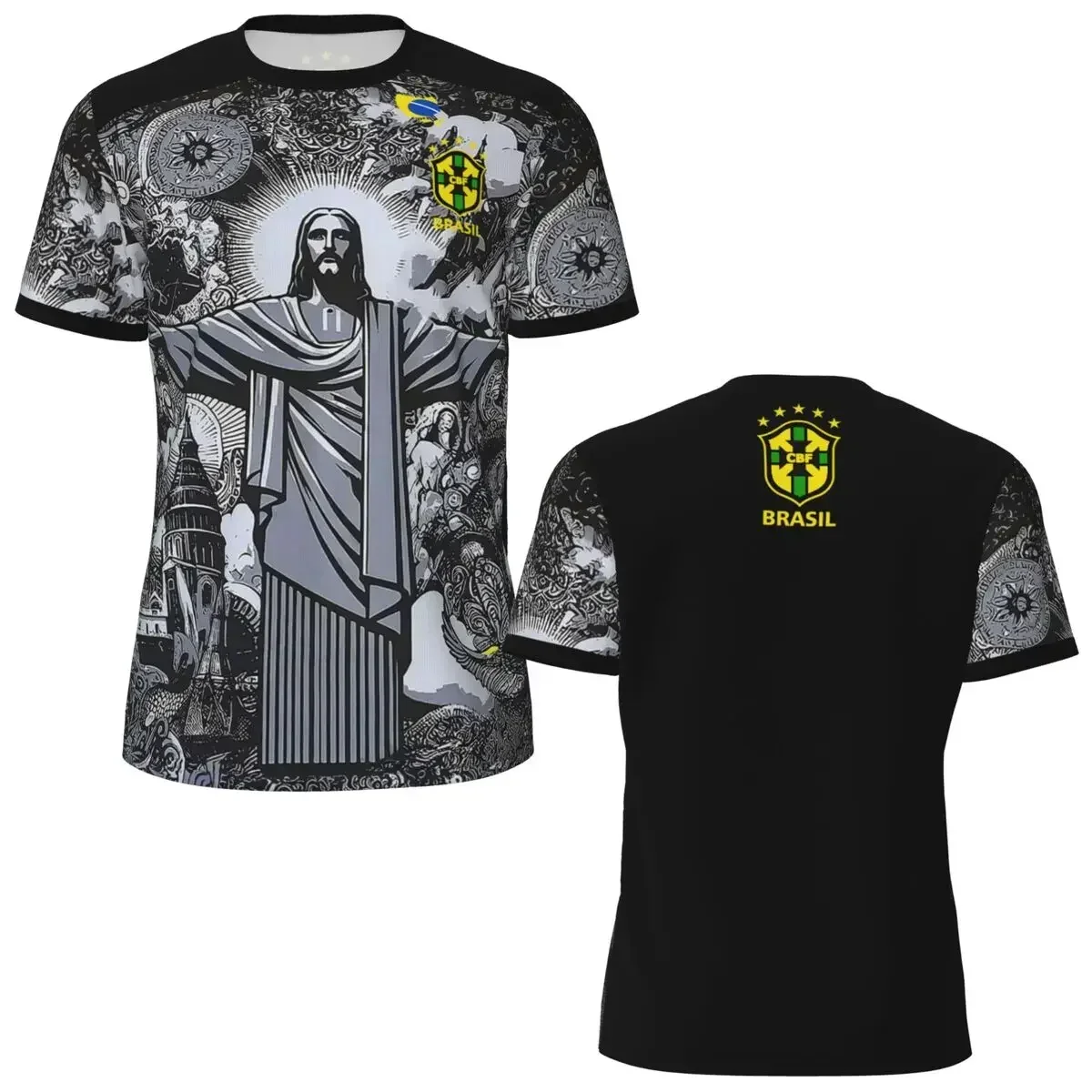 

Hot New Breathable Football Training Shirt Special Edition Brazilian Jesus Redeemer, O-collar Quick Dry Sports Short Sleeve