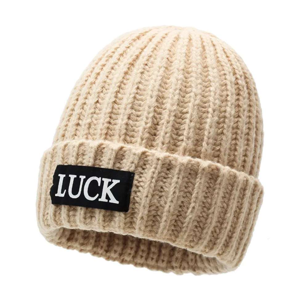

Fashion Streetwear LUCK Pullover Hat Korean Style All-match Plush Woolen Hat Headgear Soft Solid Color Knitted Cap Outdoor