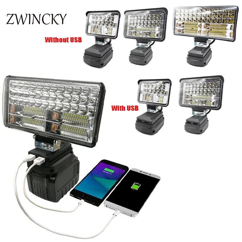 Foco de luz LED de trabajo inalámbrico para Makita 18V BL1430 BL1830 batería de iones de litio reflector para exteriores luz de emergencia con/sin USB