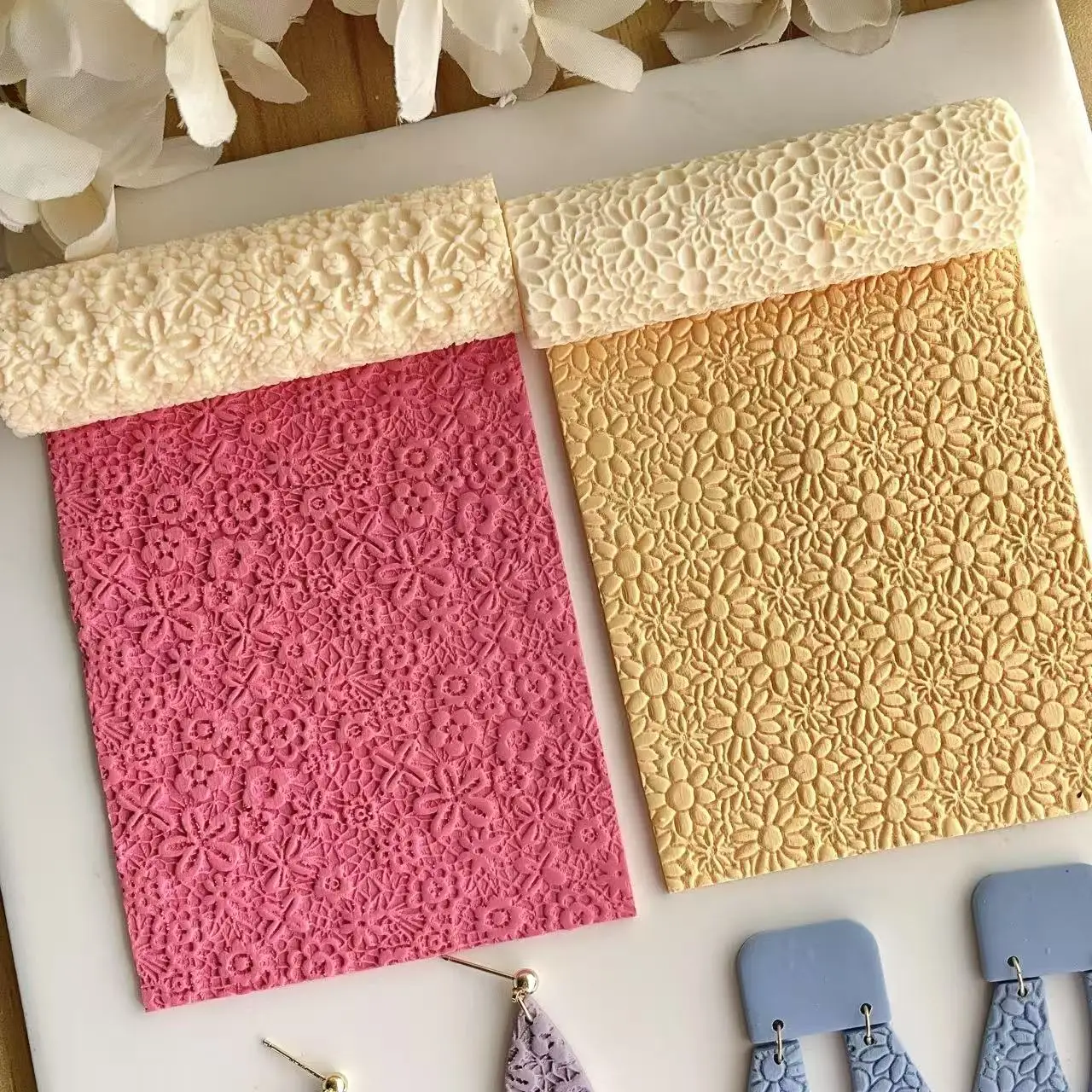 Soft Pottery Earring Polymer Clay Cutter Roller Texture Polymer Clay Seamless Polymer Clay Texture Roller claycutters sunflower